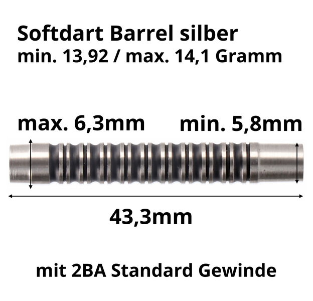 Barrel, 90% Tungsten, silber, schwarze Rillen, 14 Gramm, 6 image