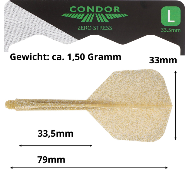 Condor Dartflight Zero Stress Glitter, Standard Gr. L, long, gold, 27,5mm, 8 image