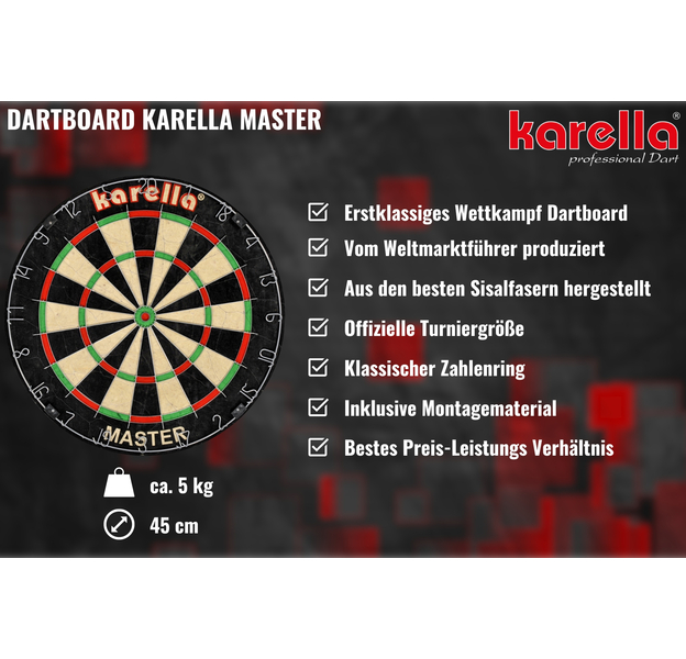 Bundle Dartboard Karella Master im Set inklusive 2 Satz Karella Steeldarts & Abwurflinie, 5 image