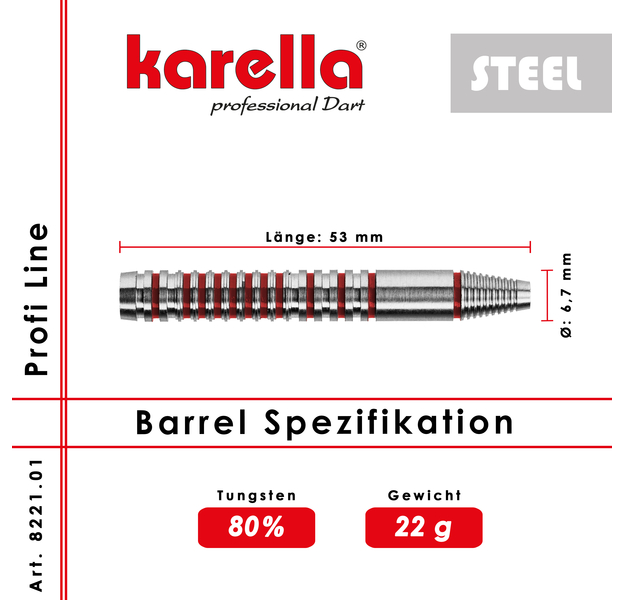 Karella Steeldart Barrel "Profi Line PL-01" 80% Tungsten 22 g, 2 image