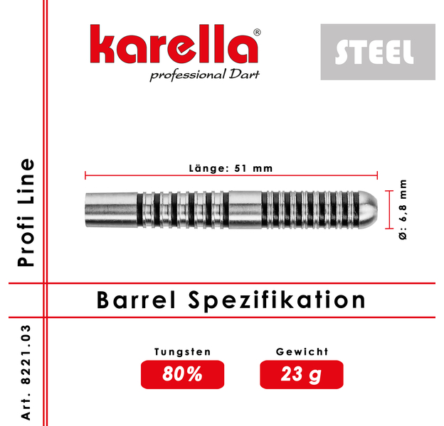 Karella Steeldart Barrels "Profi Line PL-03" 80% Tungsten 23 g, 2 image