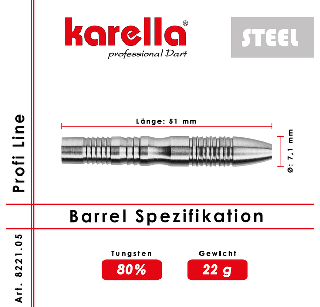 Karella Steeldart Barrels "Profi Line PL-05" 80% Tungsten 22 g, 2 image