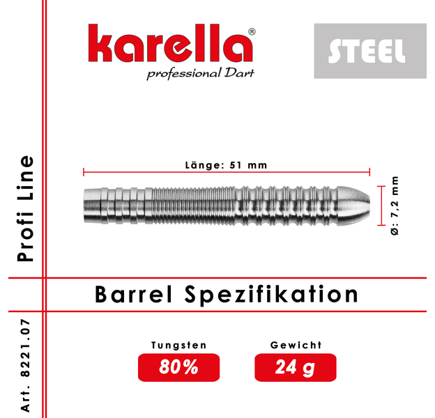Karella Steeldart Barrels "Profi Line PL-07" 80% Tungsten 24 g, 2 image