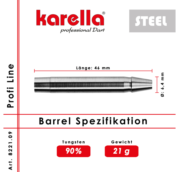 Karella Steeldart Barrel "Profi Line PL-09"barrel 90% Tungsten 21 g, 2 image