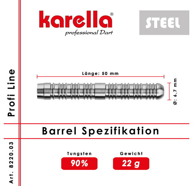 Karella Steeldart Barrels "Profi Line PL-10" 90% Tungsten 22 g, 2 image