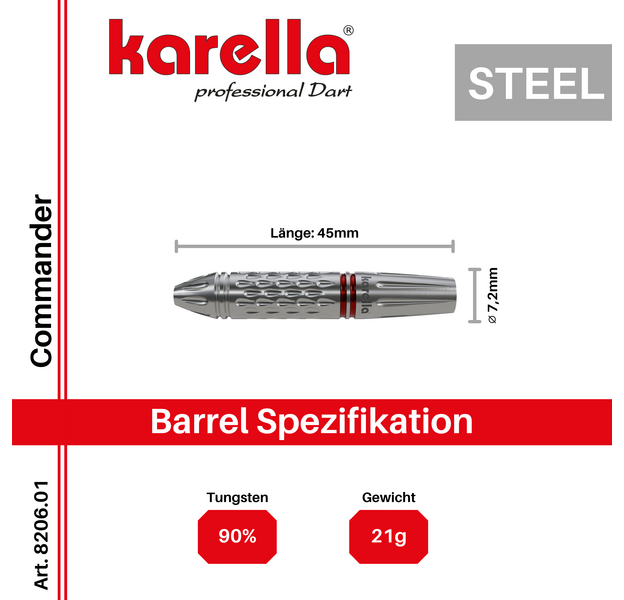 Karella Steeldarts Commander, silber, 90% Tungsten, Gewicht: 21, 7 image