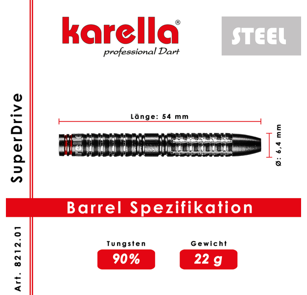 Karella Steeldarts "SuperDrive", schwarz, 90% Tungsten, Gewicht: 24, 7 image