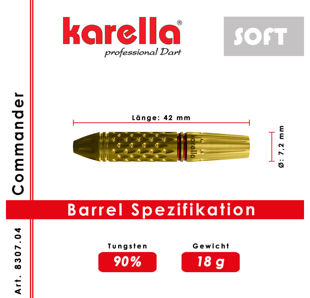 Karella Commander Gold 90% Tungsten Softdarts, Gewicht: 18, 6 image