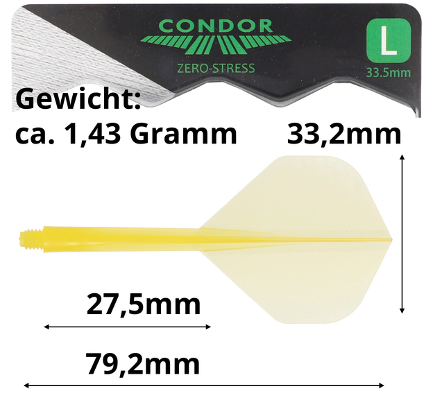 Condor Dartflight Zero Stress, Standard L, long, transparent gelb, 33,5mm, 6 image
