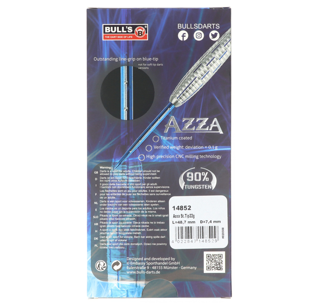 Steeldart Azza ist aus 90% Tungsten, Silber Blau, 22gr, 7 image